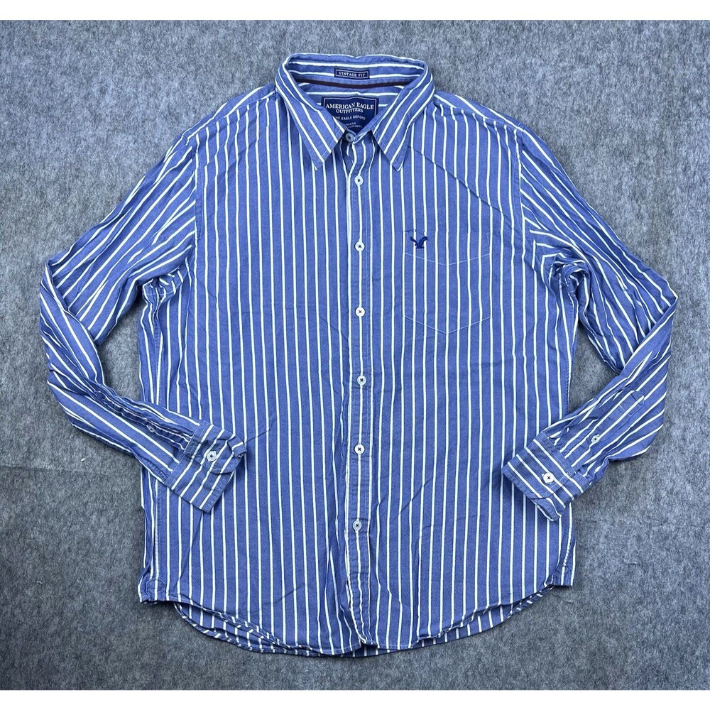 American Eagle Men's Button Down Shirt Vintage Fit The Eagle Oxford Blue Size XL
